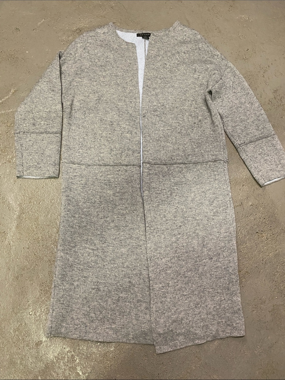 Tahari Woman Light Gray Open-Front Longline Cardigan
